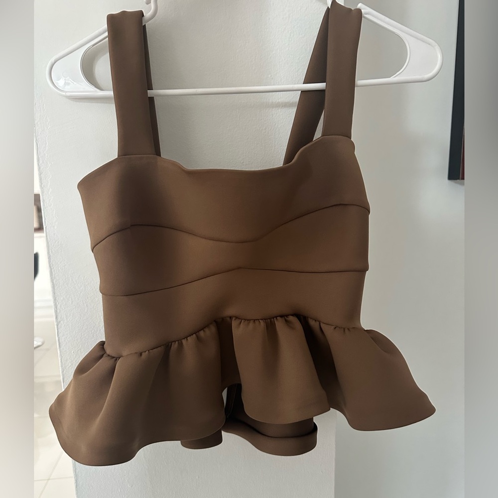 Sylvia Tcherassi Brown Peplum Top Size S